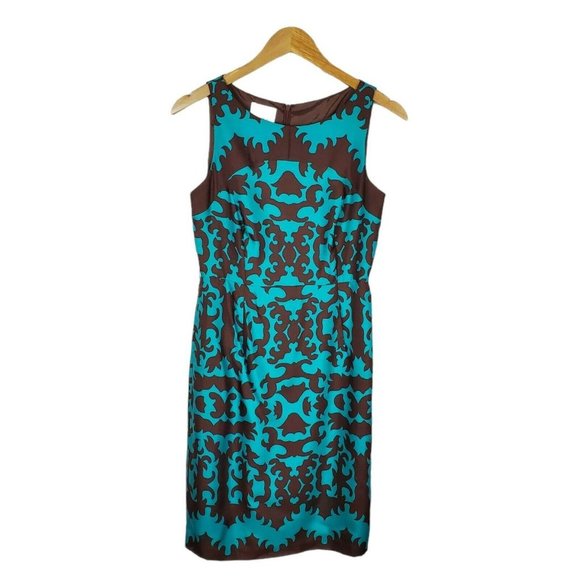 Vintage Donna Morgan Turquoise Brown Silk Sheath - Picture 2 of 12